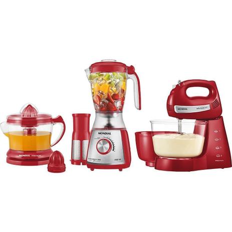 Conjunto Especial Gourmet Red Mondial com Espremedor Batedeira e Liquidificador Kt-74 127V Menor preço em Conjunto Especial Gourmet Red Mondial com Espremedor Batedeira e Liquidificador Kt-74 127V