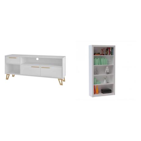 Conjunto Estante 4 Prateleiras e Rack para TV 55 Polegadas MadeiraMadeira 428794 Branco - Brv móveis Menor preço em Conjunto Estante 4 Prateleiras e Rack para TV 55 Polegadas MadeiraMadeira 428794 Branco - Brv móveis