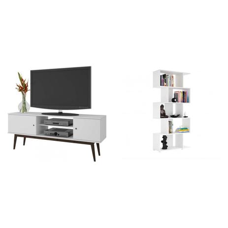 Conjunto Estante 5 Nichos e Rack para TV 50 Polegadas MadeiraMadeira 428785 Branco - Brv móveis Menor preço em Conjunto Estante 5 Nichos e Rack para TV 50 Polegadas MadeiraMadeira 428785 Branco - Brv móveis