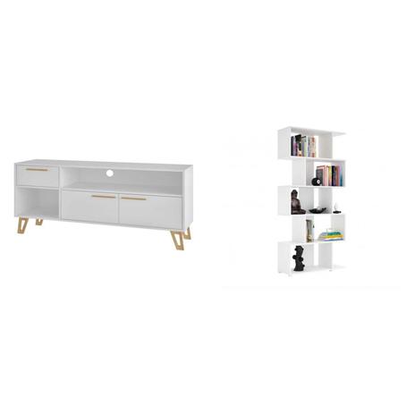 Conjunto Estante 5 Nichos e Rack para TV 50 Polegadas MadeiraMadeira 428811 Branco - Brv móveis Menor preço em Conjunto Estante 5 Nichos e Rack para TV 50 Polegadas MadeiraMadeira 428811 Branco - Brv móveis