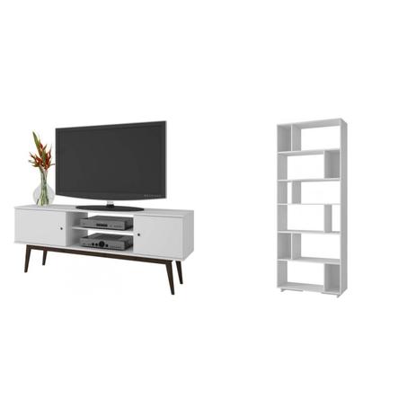 Conjunto Estante 5 Prateleiras e Rack para TV 50 Polegadas 2 Portas MadeiraMadeira 428772 Branco - Brv móveis Menor preço em Conjunto Estante 5 Prateleiras e Rack para TV 50 Polegadas 2 Portas MadeiraMadeira 428772 Branco - Brv móveis