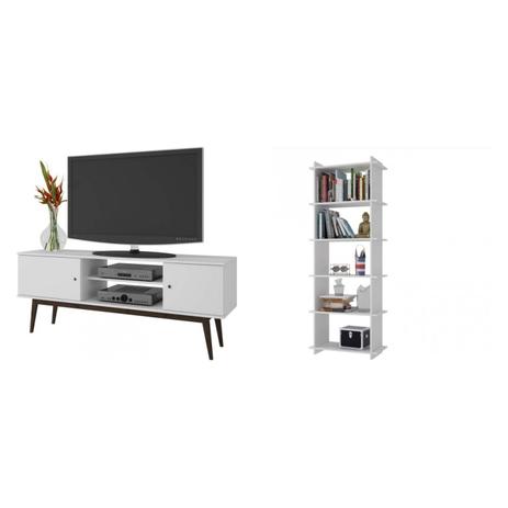 Conjunto Estante 5 Prateleiras e Rack para TV 50 Polegadas MadeiraMadeira 428783 Branco - Brv móveis Menor preço em Conjunto Estante 5 Prateleiras e Rack para TV 50 Polegadas MadeiraMadeira 428783 Branco - Brv móveis