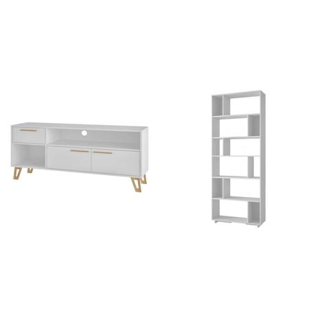 Conjunto Estante 5 Prateleiras e Rack para TV 50 Polegadas MadeiraMadeira 428798 Branco - Brv móveis Menor preço em Conjunto Estante 5 Prateleiras e Rack para TV 50 Polegadas MadeiraMadeira 428798 Branco - Brv móveis