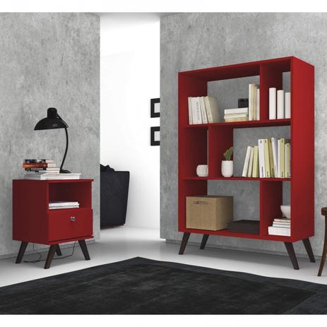 Conjunto Estante com Nichos e Criado Mudo 1 Gaveta MadeiraMadeira 405004 Vermelho - Movelbento Menor preço em Conjunto Estante com Nichos e Criado Mudo 1 Gaveta MadeiraMadeira 405004 Vermelho - Movelbento