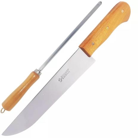 Conjunto Faca Carneadeira Pantaneiro Aço Carbono 10'' e Chaira Estriada - Coqueiro Menor preço em Conjunto Faca Carneadeira Pantaneiro Aço Carbono 10'' e Chaira Estriada - Coqueiro