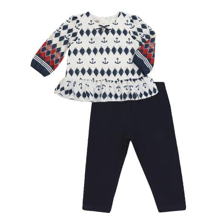 Conjunto Feminino Bata e Calça Legging Estampa Náutico - 1+1 Menor preço em Conjunto Feminino Bata e Calça Legging Estampa Náutico - 1+1