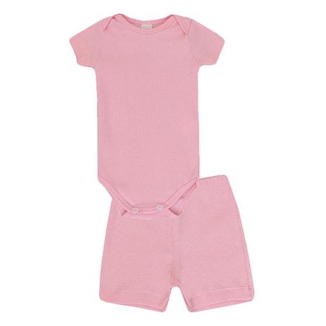 Conjunto Feminino Bebê Body Manga Curta e Short Rosa - Gueda kids Menor preço em Conjunto Feminino Bebê Body Manga Curta e Short Rosa - Gueda kids