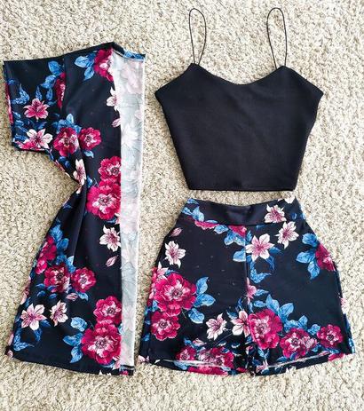 Conjunto Feminino Cropped Short e Kimona Roupas Feminina Lindas - Bellucy modas Menor preço em Conjunto Feminino Cropped Short e Kimona Roupas Feminina Lindas - Bellucy modas