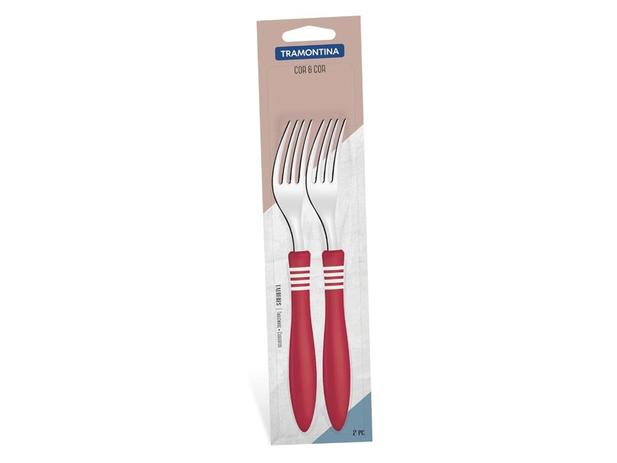 Conjunto garfos mesa 2 pc cor e cor vermelho laminas de aco inox e cabos de polipro tramontina Menor preço em Conjunto garfos mesa 2 pc cor e cor vermelho laminas de aco inox e cabos de polipro tramontina
