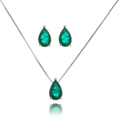 Conjunto Gota Zircônia Esmeralda Rutilada - Drusi Menor preço em Conjunto Gota Zircônia Esmeralda Rutilada - Drusi