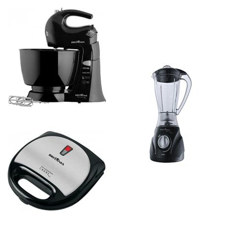 Conjunto Grill Sanduicheira, Liquidificador e Batedeira 220V Britânia Preto Menor preço em Conjunto Grill Sanduicheira, Liquidificador e Batedeira 220V Britânia Preto