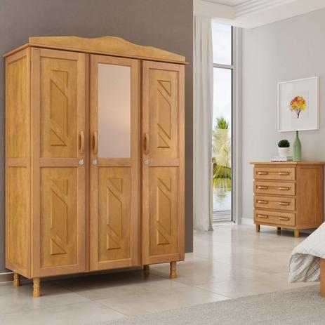 Conjunto Guarda Roupa Casal 3 Portas com Espelho e Cômoda 4 Gavetas Móveis Cavazotto Mel Menor preço em Conjunto Guarda Roupa Casal 3 Portas com Espelho e Cômoda 4 Gavetas Móveis Cavazotto Mel