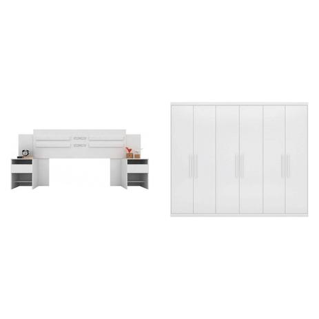 Conjunto Guarda Roupa Casal 6 Portas e Cabeceira com 2 Criados Mudos MadeiraMadeira 430548 Branco - Demóbile Menor preço em Conjunto Guarda Roupa Casal 6 Portas e Cabeceira com 2 Criados Mudos MadeiraMadeira 430548 Branco - Demóbile
