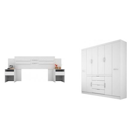 Conjunto Guarda Roupa Casal 8 Portas e Cabeceira com 2 Criados Mudos MadeiraMadeira 430550 Branco - Demóbile Menor preço em Conjunto Guarda Roupa Casal 8 Portas e Cabeceira com 2 Criados Mudos MadeiraMadeira 430550 Branco - Demóbile