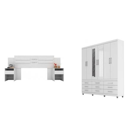 Conjunto Guarda Roupa Casal com Espelho 6 Portas e Cabeceira com 2 Criados Mudos MadeiraMadeira 430558 Branco - Demóbile Menor preço em Conjunto Guarda Roupa Casal com Espelho 6 Portas e Cabeceira com 2 Criados Mudos MadeiraMadeira 430558 Branco - Demóbile