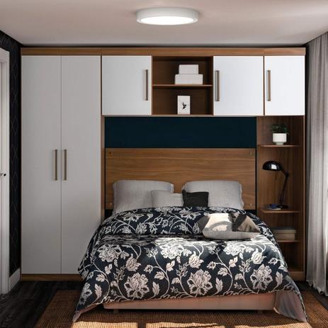 Conjunto Guarda Roupa Modulado e Cabeceira Casal 4 Peças Sauá CabeCasa MadeiraMadeira Amêndoa/Branco Menor preço em Conjunto Guarda Roupa Modulado e Cabeceira Casal 4 Peças Sauá CabeCasa MadeiraMadeira Amêndoa/Branco