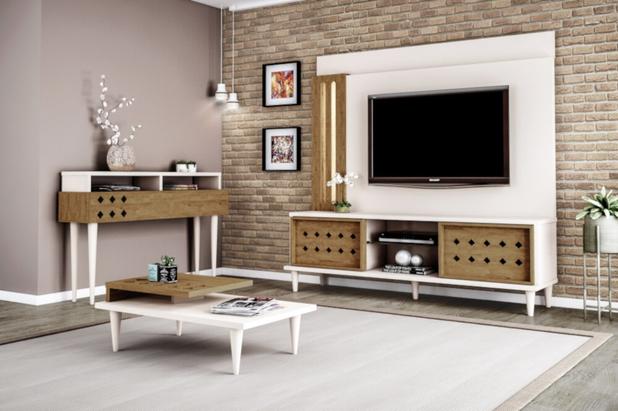 Conjunto Home, Mesa e Aparador Jeniffer Off White Amêndoa - Lukaliam Menor preço em Conjunto Home, Mesa e Aparador Jeniffer Off White Amêndoa - Lukaliam