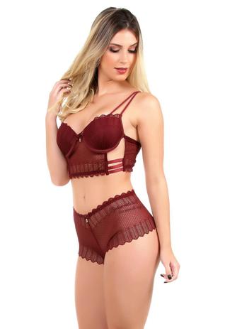Conjunto IMI Lingerie Cropped Caleçon Em Renda Ariela Vinho - Conjunto de  Lingerie - Magazine Luiza
