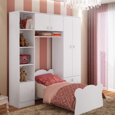 Conjunto Infantil Arco Íris com Guarda Roupa 5 Portas e Mini Cama Infantil Siena Móveis Branco Menor preço em Conjunto Infantil Arco Íris com Guarda Roupa 5 Portas e Mini Cama Infantil Siena Móveis Branco