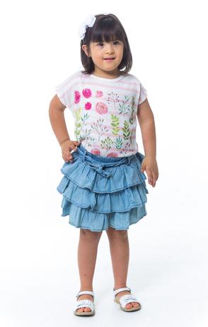 Conjunto Infantil Blusa + Saia Jeans C/ Babado - Tamanho 3 - Casa de bonecas Menor preço em Conjunto Infantil Blusa + Saia Jeans C/ Babado - Tamanho 3 - Casa de bonecas