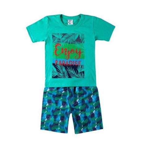 Conjunto Infantil Camiseta e Shorts Tactel Paraíso Verde - Alemara Menor preço em Conjunto Infantil Camiseta e Shorts Tactel Paraíso Verde - Alemara