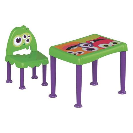 Conjunto infantil de 1 mesa e 1 cadeira plasticas montaveis monster verde e lilas - Tramontina é boa?