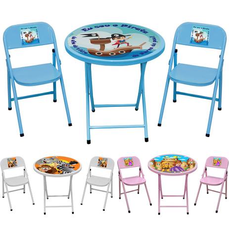 Conjunto Infantil Escolar Mesa com 2 Cadeiras Dobrável - Aço Mix Menor preço em Conjunto Infantil Escolar Mesa com 2 Cadeiras Dobrável - Aço Mix
