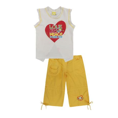 Conjunto Infantil Feminino Blusa e Calça Capri Amarelo - 1+1 Menor preço em Conjunto Infantil Feminino Blusa e Calça Capri Amarelo - 1+1