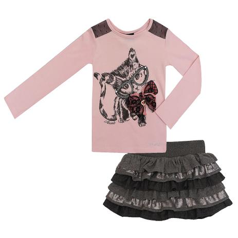 Conjunto Infantil Feminino Blusa e Saia Gatinho - Anime Menor preço em Conjunto Infantil Feminino Blusa e Saia Gatinho - Anime
