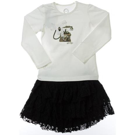 Conjunto Infantil Feminino Blusa e Saia Renda - 1+1 Menor preço em Conjunto Infantil Feminino Blusa e Saia Renda - 1+1