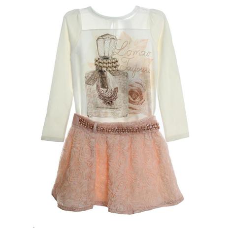 Conjunto Infantil Feminino Blusa e Saia Tule Flores - Anime Menor preço em Conjunto Infantil Feminino Blusa e Saia Tule Flores - Anime