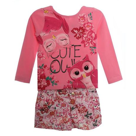 Conjunto Infantil Feminino Momi Blusa E Short Corujinha Menor preço em Conjunto Infantil Feminino Momi Blusa E Short Corujinha