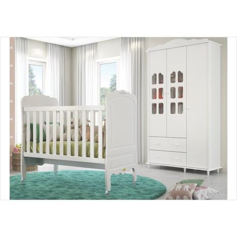 Conjunto Infantil Guarda Roupa e Berço Provence Branco Acetinado - Matic Menor preço em Conjunto Infantil Guarda Roupa e Berço Provence Branco Acetinado - Matic