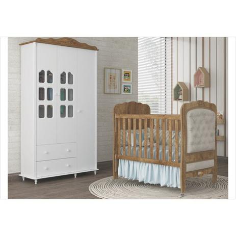 Conjunto Infantil Guarda Roupa e Berço Provence Capitonê Branco Acetinado com Teka Touch - Matic Menor preço em Conjunto Infantil Guarda Roupa e Berço Provence Capitonê Branco Acetinado com Teka Touch - Matic