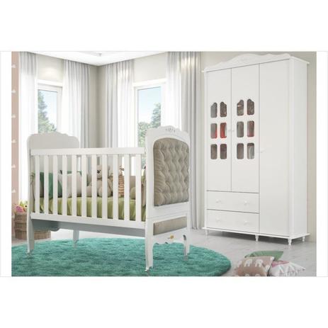 Conjunto Infantil Guarda Roupa e Berço Provence Capitonê Branco Acetinado - Matic Menor preço em Conjunto Infantil Guarda Roupa e Berço Provence Capitonê Branco Acetinado - Matic