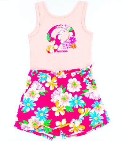 Conjunto Infantil Menina Blusa E Short Meia Malha Estampada - Boca grande Menor preço em Conjunto Infantil Menina Blusa E Short Meia Malha Estampada - Boca grande
