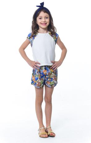 Conjunto Infantil Menina Flores Blusa + Shorts Azul - Tamanho 6 - Casa de bonecas Menor preço em Conjunto Infantil Menina Flores Blusa + Shorts Azul - Tamanho 6 - Casa de bonecas