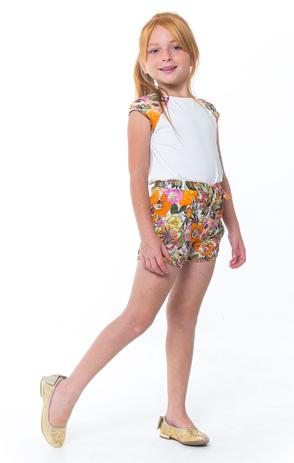 Conjunto Infantil Menina Flores Blusa + Shorts Laranja - Tamanho 2 - Casa de bonecas é boa?
