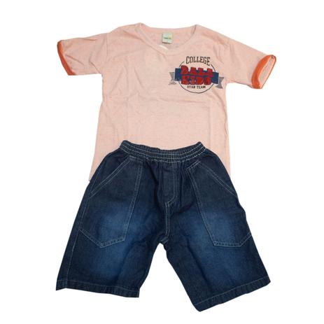 Conjunto Infantil Menino Camiseta E Shorts Jeans Rosa - Ralakids Menor preço em Conjunto Infantil Menino Camiseta E Shorts Jeans Rosa - Ralakids