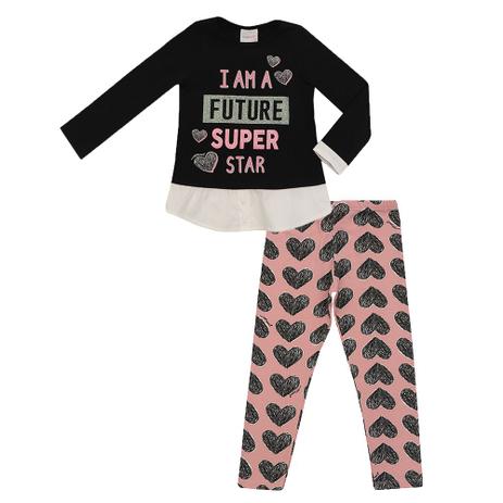 Conjunto Infantil Momi Blusa e Calça Legging Super Star Menor preço em Conjunto Infantil Momi Blusa e Calça Legging Super Star