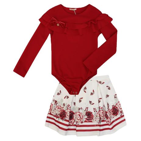 Conjunto Infantil Petit Cherie Body e Saia Floral Menor preço em Conjunto Infantil Petit Cherie Body e Saia Floral