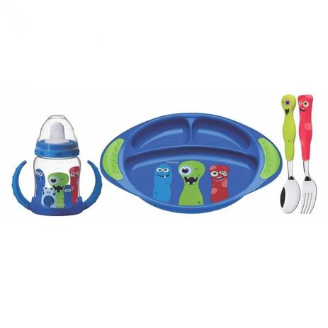 Conjunto Infantil Prato 4 Peças MonsterKids Tramontina Azul Menor preço em Conjunto Infantil Prato 4 Peças MonsterKids Tramontina Azul