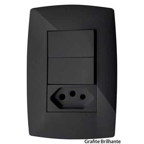 Conjunto interruptor duplo simples + tomada 20a 4x2 - blux home grafite - bh10513-9gf Menor preço em Conjunto interruptor duplo simples + tomada 20a 4x2 - blux home grafite - bh10513-9gf