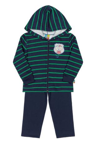 Menor preço em Conjunto Jaqueta com Capuz e Calça em Moletom Bee Loop Listrado Marinho/Verde