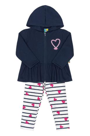 Menor preço em Conjunto Jaqueta com capuz e calça legging Bee Loop Coração Marinho