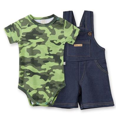 Conjunto Jardineira Curta Cotton Jeans e body manga curta Pingo Lelê Camuflado / Tamanho 2 Menor preço em Conjunto Jardineira Curta Cotton Jeans e body manga curta Pingo Lelê Camuflado / Tamanho 2