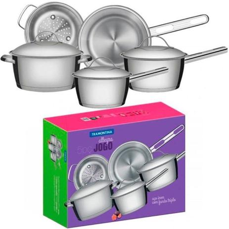 Conjunto Jogo De Panelas Aço Inox 5 Peças Allegra Tramontina Menor preço em Conjunto Jogo De Panelas Aço Inox 5 Peças Allegra Tramontina