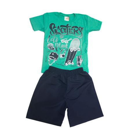 Conjunto Kids Alemara Menino Camiseta e Shorts Tactel Skaters Verde Menor preço em Conjunto Kids Alemara Menino Camiseta e Shorts Tactel Skaters Verde