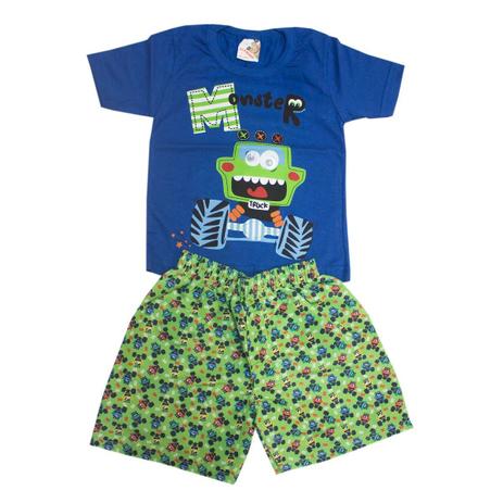Conjunto Kids Alemara Menino Camiseta Monster e Bermuda Azul Menor preço em Conjunto Kids Alemara Menino Camiseta Monster e Bermuda Azul