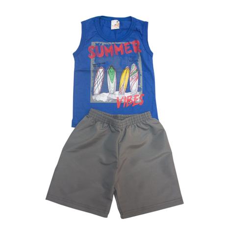 Conjunto Kids Alemara Menino Regata e Shorts Tactel Summer Vibes Azul Menor preço em Conjunto Kids Alemara Menino Regata e Shorts Tactel Summer Vibes Azul